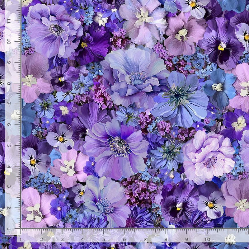 Timeless Treasures Garden Delights Packed Floral Purple Fabric