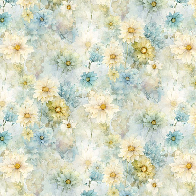 Timeless Treasures Forest Whisper Daisy Bloom Blue Fabric