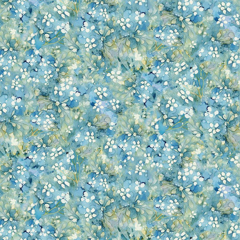 Timeless Treasures Forest Whisper Tonal Floral Blue Fabric