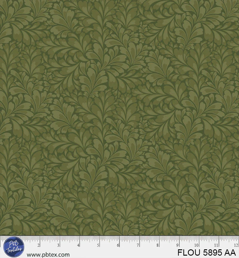 P & B Textiles Flourish Graphic Flourishes Dark Green Fabric