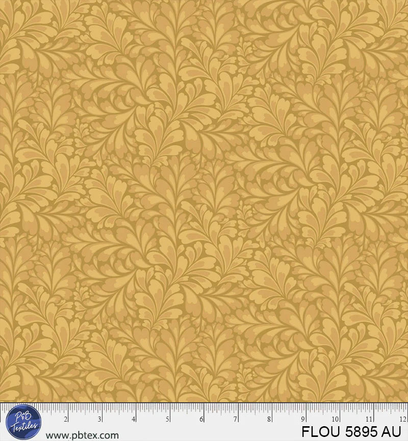 P & B Textiles Flourish  Graphic Flourishes Gold Fabric