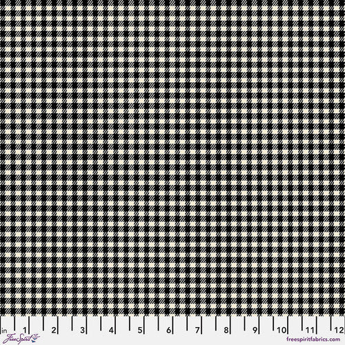 Freespirit Holiday Past Substrates Gingham Black Flannel Fabric