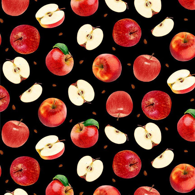 Timeless Treasures Orchard Valley Black Apples And Slices Fabric