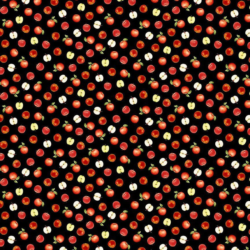 Timeless Treasures Orchard Valley Black Mini Apples And Slices Fabric