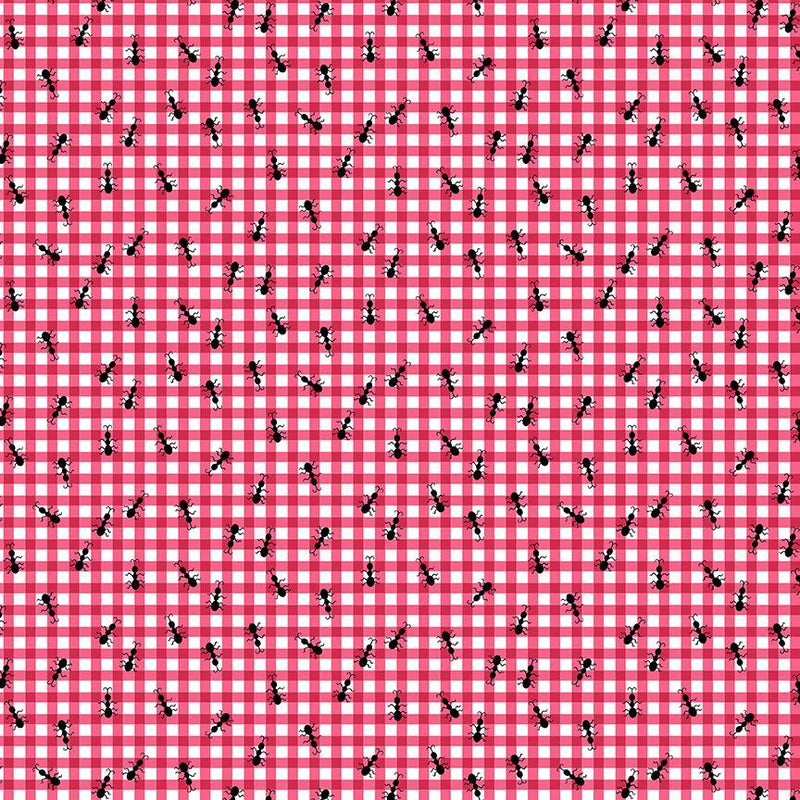 Timeless Treasures Summer Picnic Ants On Gingham Pink Fabric