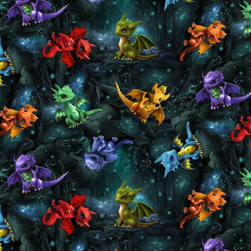 Timeless Treasures Baby Dragons Forest Fabric