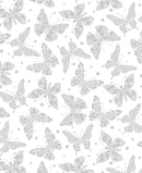 Timeless Treasures Floral Butterflies White On White Fabric