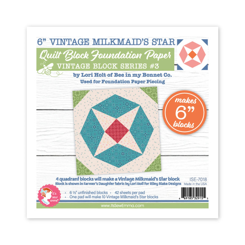 Vintage Milkmaid Quilt Block Foundation Paper 6in