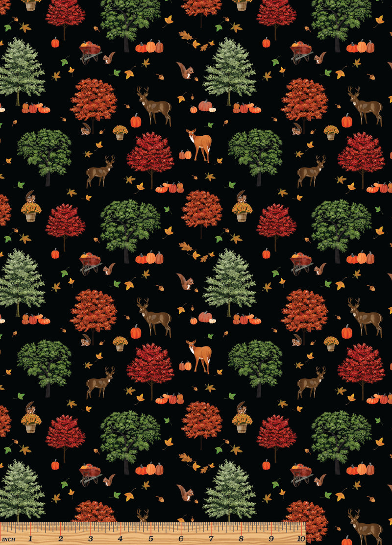 All New England Shop Hop Autumn Black Fabric