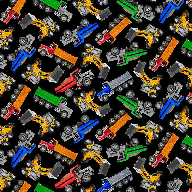 Timeless Treasures Construction Vehicles Black Fabric