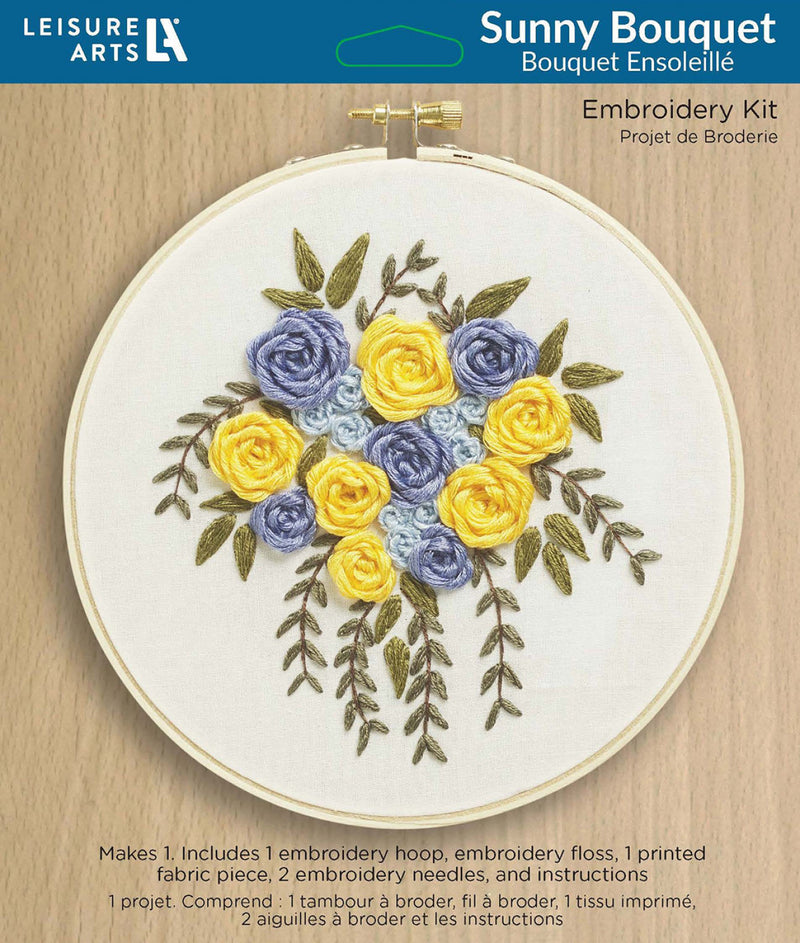 Leisure Arts Yellow And Blue Flowers Embroidery Kit