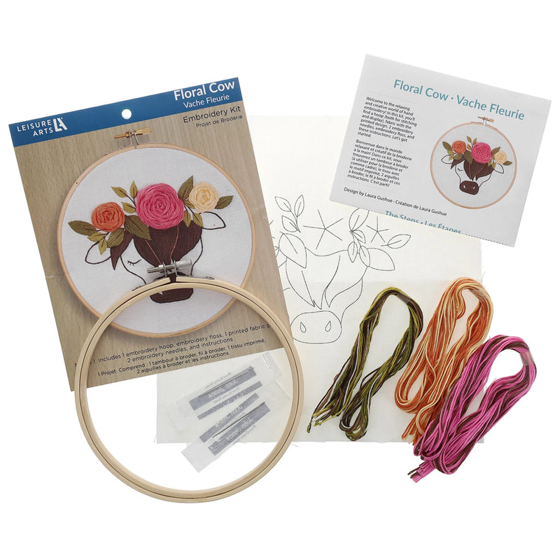 Leisure Arts Floral Cow Embroidery Kit