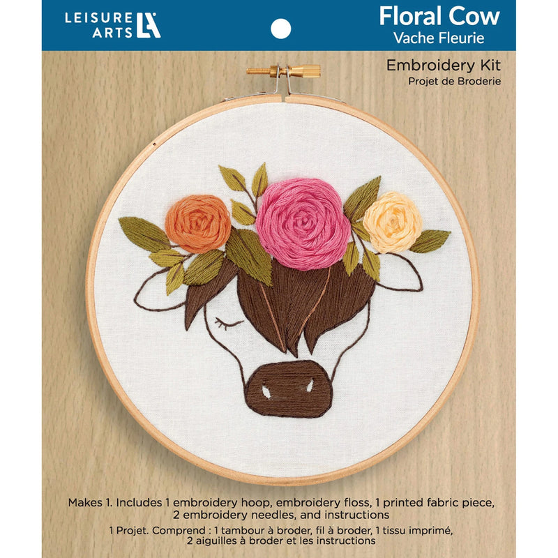 Leisure Arts Floral Cow Embroidery Kit