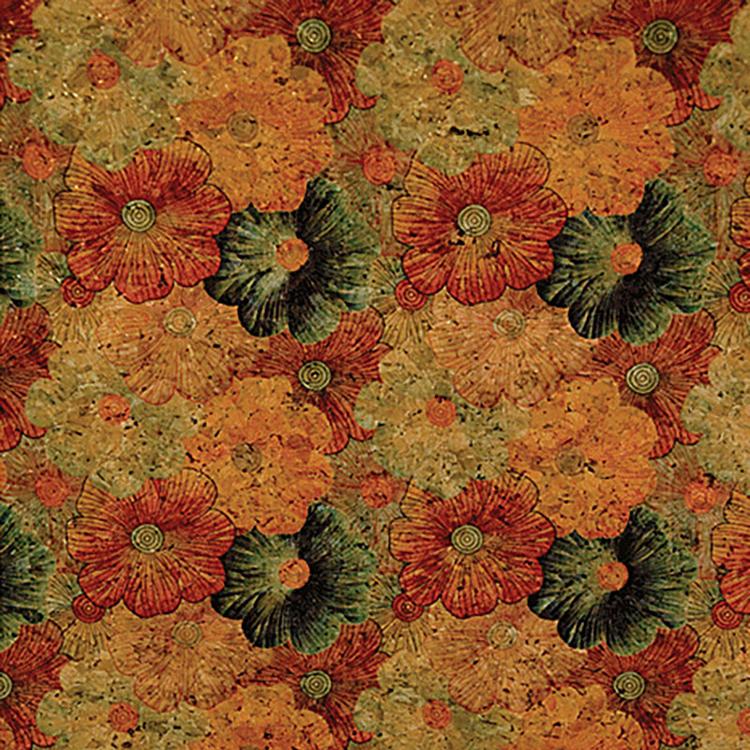 Bellagio Cork Fabric Flower Print Orange