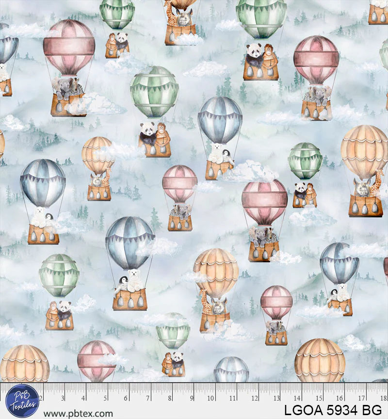 P & B Textiles Let's Go On An Adventure Hot Air Balloons Blue Fabric