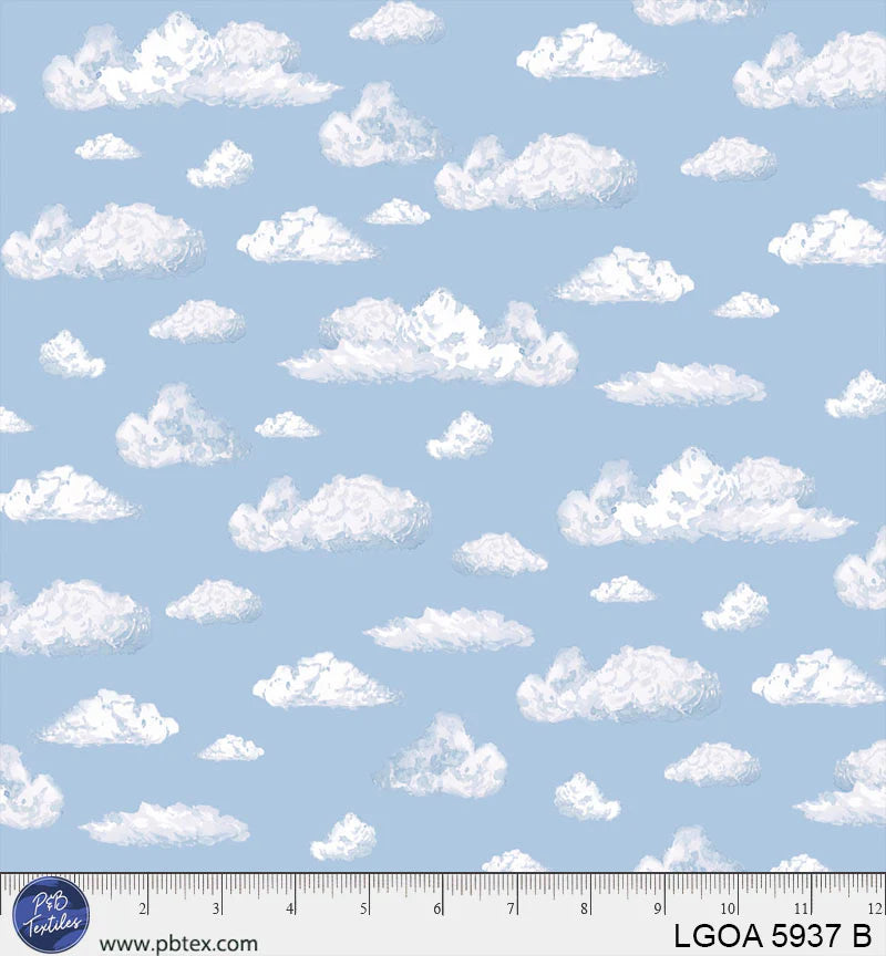 P B Textiles Let #39 s Go On An Adventure Passing Clouds Blue Fabric P B Textiles Let #39 s Go On An Adventure Passing Clouds Blue Fabric