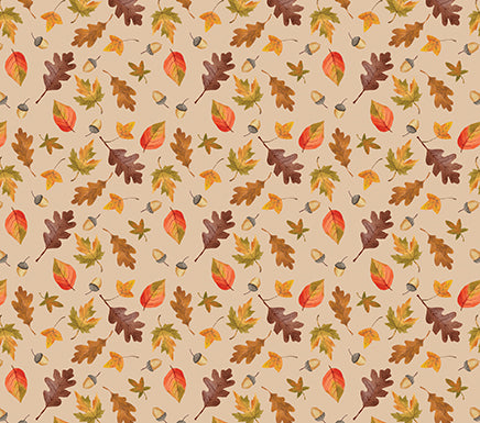 All New England Shop Hop Little Leaves Tan Fabric