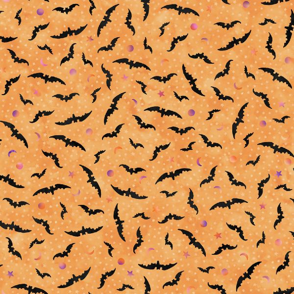 Maywood Studio Spooky Hallow Bats Orange Fabric