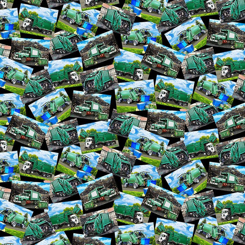 Timeless Treasures Keep On Truckin Garbage Trucks Fabric