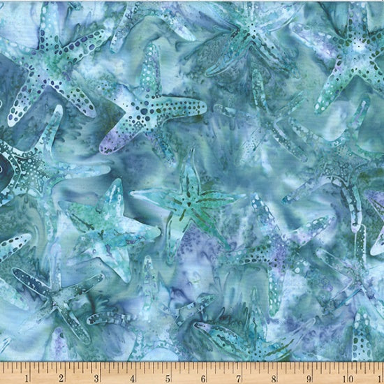 Hoffman Fabrics Jelly Fish Batiks Aquamarine Starfish Fabric