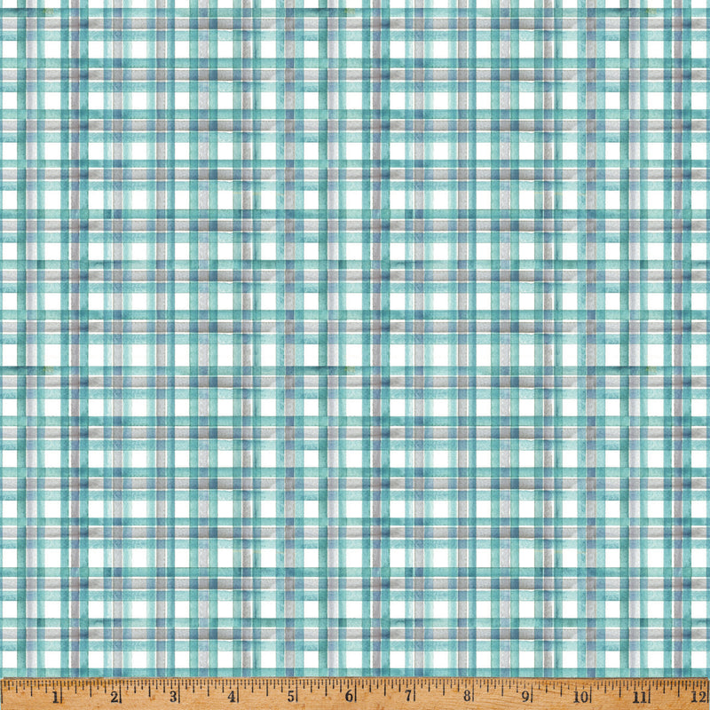 Hoffman Fabrics Jingle Bell Woods Plaid Blue Jay Fabric