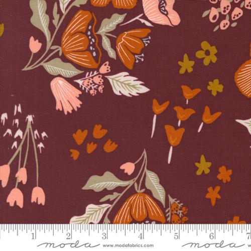 Moda Folk Lore Garden Tales Large Floral Burgundy Fabric