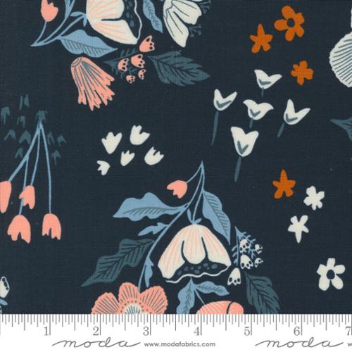 Moda Folk Lore Garden Tales Large Floral Peacoat Blue Fabric