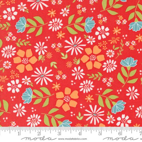 Moda Laguna Sunrise Wild Rose Florals Geranium Red Fabric