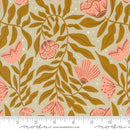 Moda Folk Lore Garden Tales Dancing Flowers Floral Mushroom Gray Fabric