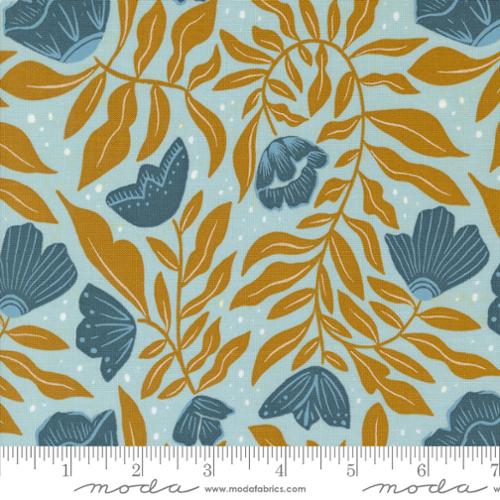 Moda Folk Lore Garden Tales Dancing Flowers Floral Mist Blue Fabric