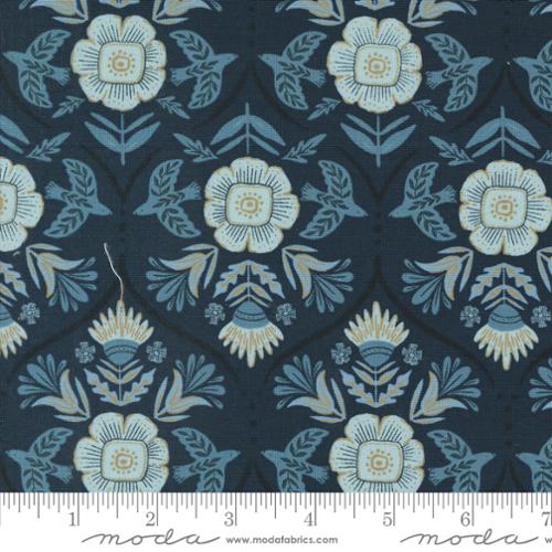 Moda Folk Lore Flight of Fancy Damask Peacoat Navy Blue Fabric