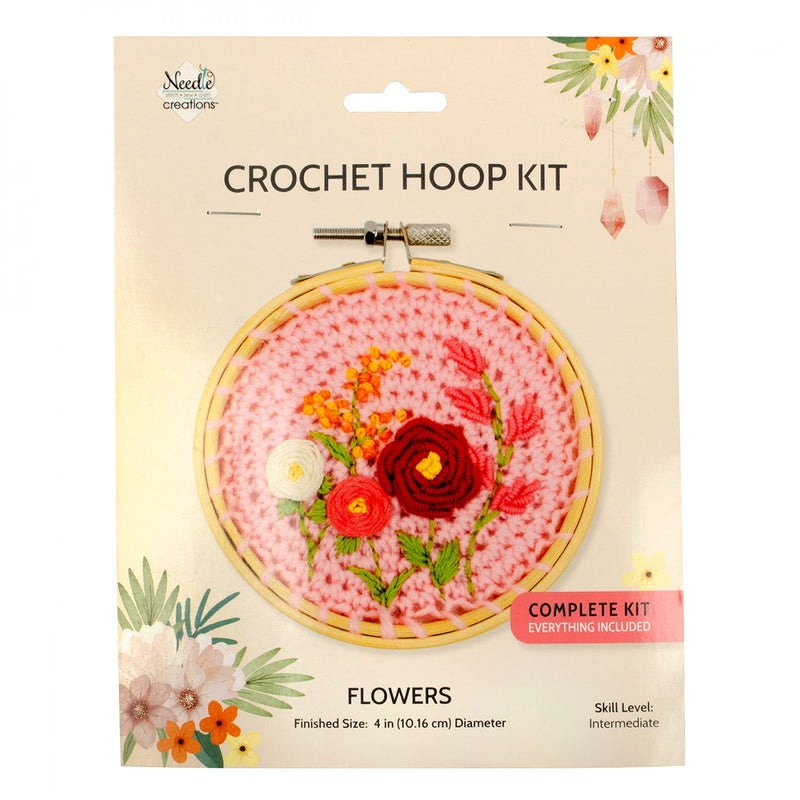 Crochet Hoop Kit Pink Flowers 4 Inch