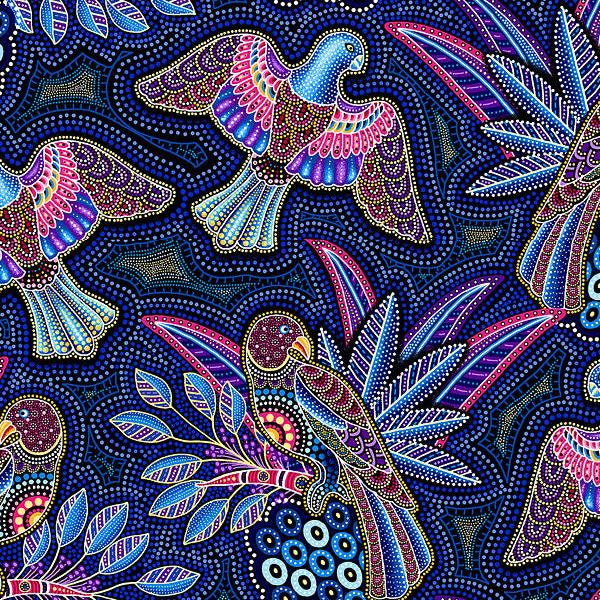 Oasis Fabrics Gondwana Birds Navy Fabric ONLINE PURCHASE ONLY