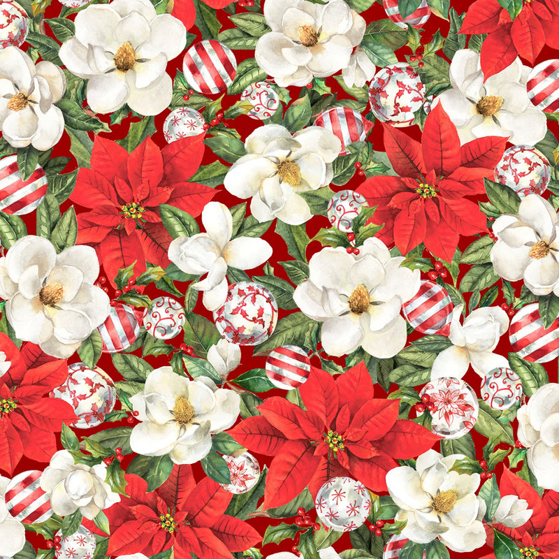 P & B Textiles Ornamental Christmas Floral Red Fabric