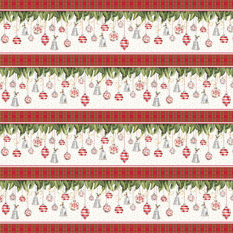 P & B Textiles Ornamental Christmas Border Stripe Multi Fabric