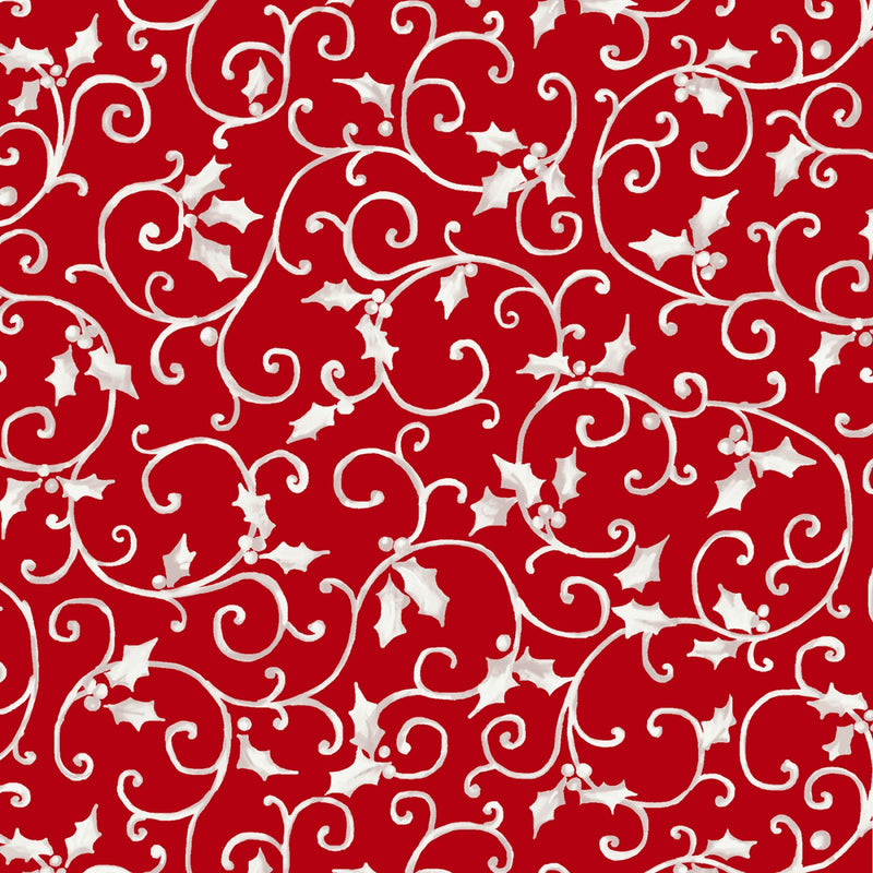 P & B Textiles Ornamental Christmas Scroll Red Fabric