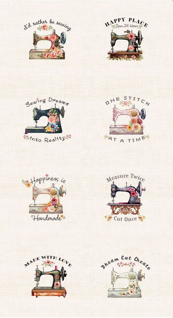 Timeless Treasures Happy Place Sewing Machine Panel