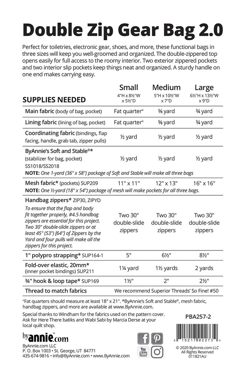ByAnnie Double Zip Gear Bag 2.0 Pattern
