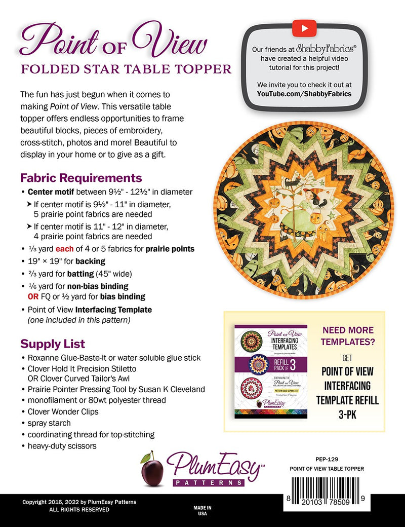 Plum Easy Patterns Point Of View Folded Star Table Topper Pattern