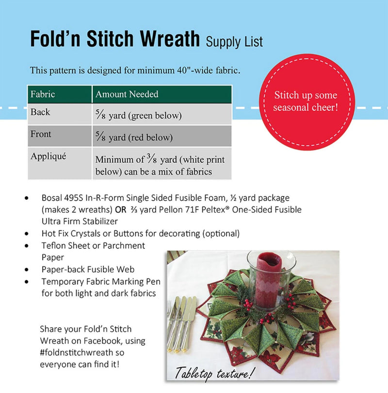 Poorhouse Quilt Designs Fold N Stitch Wreath Pattern