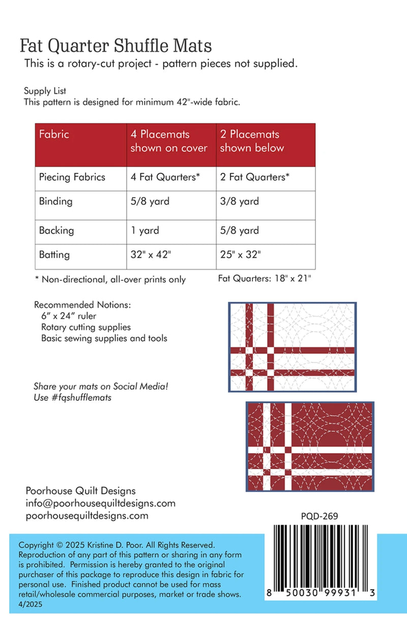 Poorhouse Quilt Designs Fat Quarter Shuffle Mats Pattern