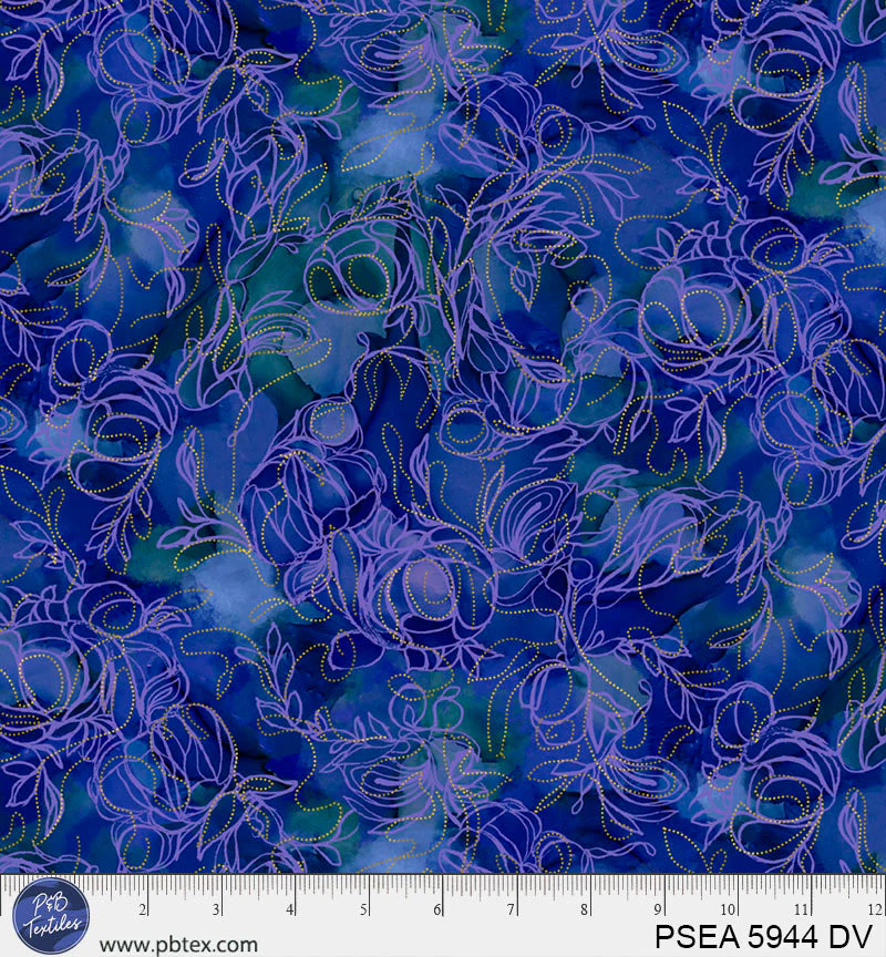 P & B Textiles Painted Flowing Linework Purple Fabric