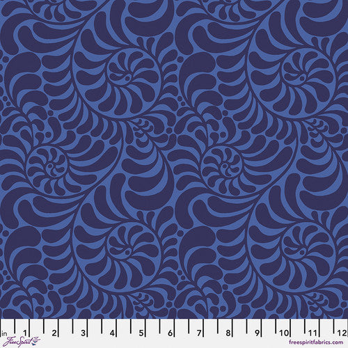 Jane Sassaman Flower Dance Curlique Indigo Fabric