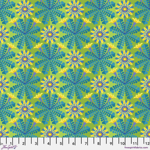 Jane Sassaman Flower Dance Gazania Turquoise Fabric