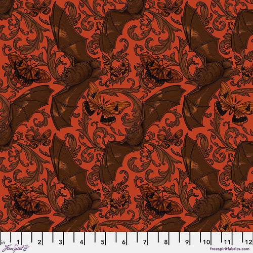 FreeSpirit Mystic Moonlight Bat And Moth Orange Fabric