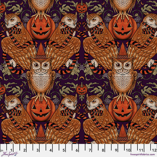 FreeSpirit Mystic Moonlight Wise Owl Olive Fabric