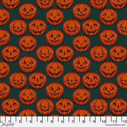 FreeSpirit Mystic Moonlight Pumpkin Grid Green Fabric