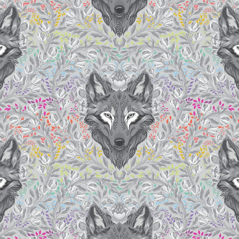 PREORDER Tula Pink Graywork Wolf Of Pink Street Fog Fabric