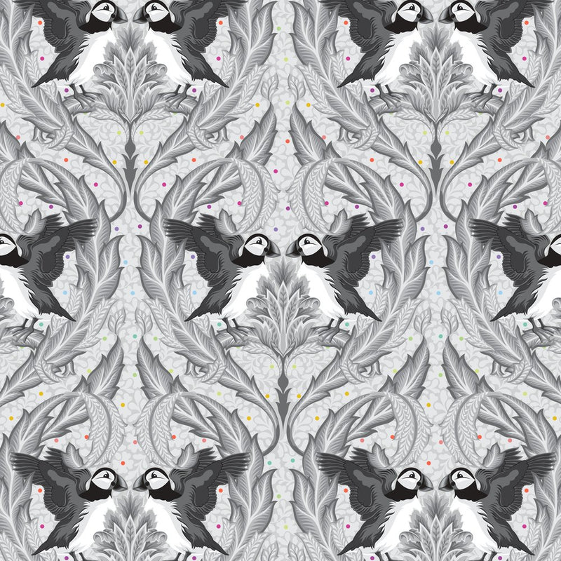 PREORDER Tula Pink Graywork Huffin And Puffin Whisper Fabric
