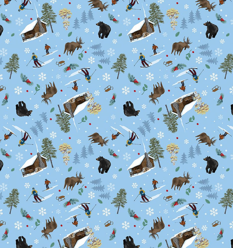 All New England Shop Hop Winter Icy Blue Fabric